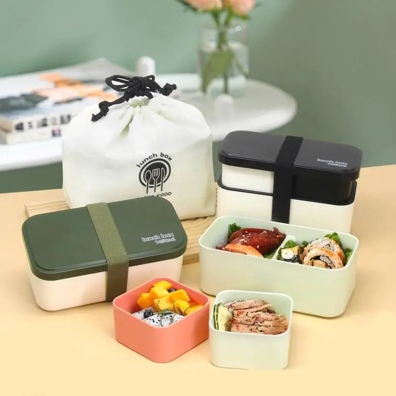 Adult Japanese Bento Box All-in-One Stackable Lunch Box with Removable Cutlery Set And Sealing Tape Microwave & Dishwasher Safe