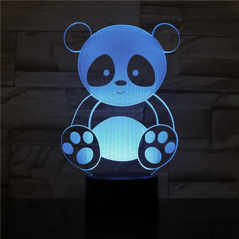 Panda Figure Night Light for Kids Room 3D Illusion Lamp 7 Color Changing Bedroom Decoration Nightlight Birthday Christmas GIft