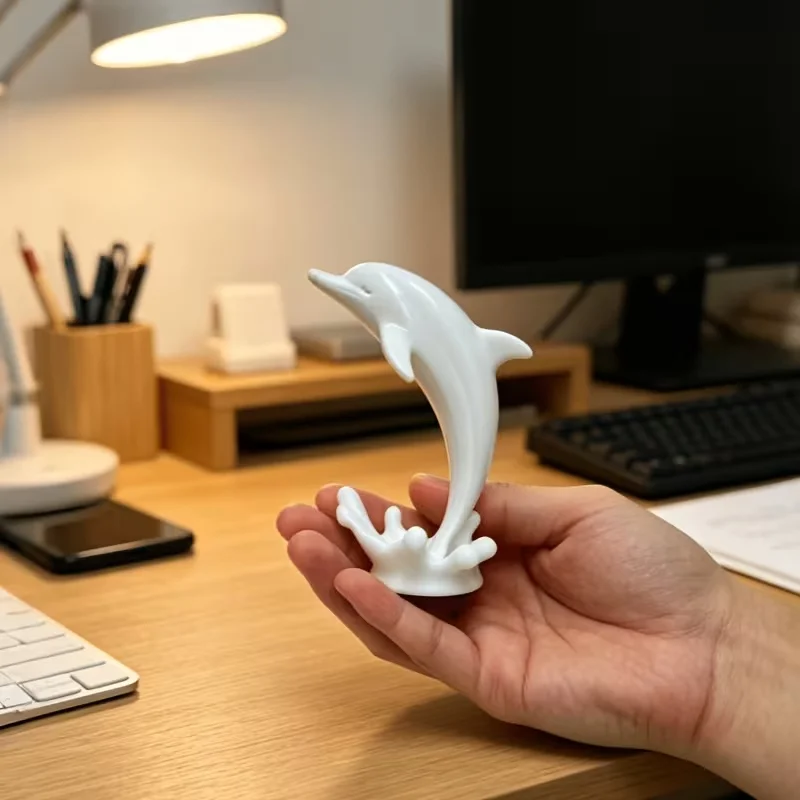 3D Printed Matte White Jumping Dolphin Statue Ocean Style Mini Desktop Home Decoration Ornament Bedroom Makeup Table Desktop