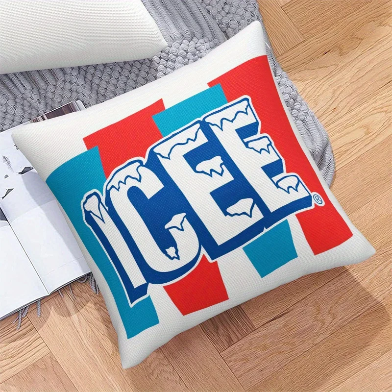 ICEE Logo Pillow Cover Retro 80s Blue Red White Frozen Drink Cushion Case Polyester 16x16 Inch Square Living Room Bedroom Decor