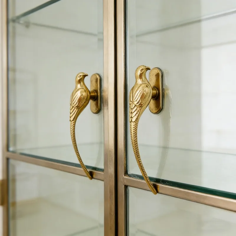 2Pcs Gold Brass Furniture Handles, Single Hole Animal Shaped Drawer Pulls, Cabinet Wardrobe Door Knobs Hardware