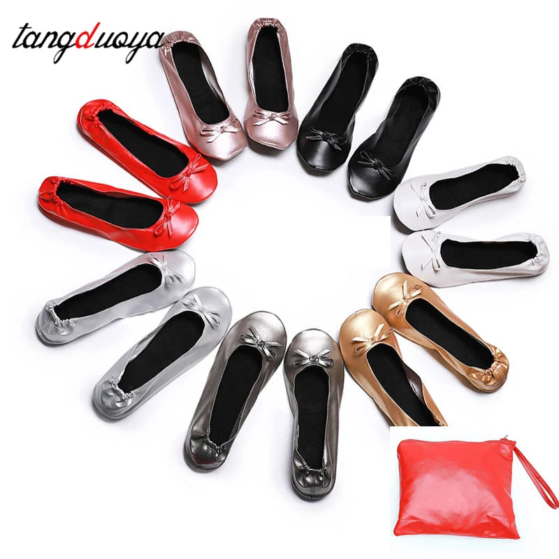 

Women's Foldable Portable Ballet Flats Soft Sole Roll Up Slippers Slip On Comfy ancing Flat Shoes for Travel Wedding with Bag ﻿