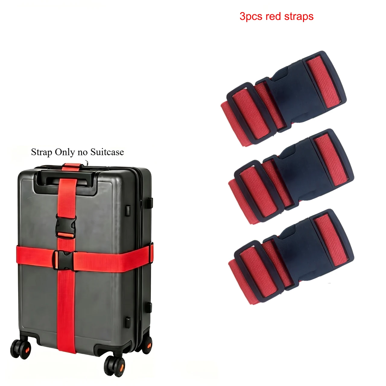 3-Piece Luggage Strap Set, Made of Durable Polyester, Anti-Theft and Anti-Slip, Adjustable Travel Luggage Straps, Sporty and Casual Street Style, Moisture-Proof and Easy to Clean, with Secure Buckle Design