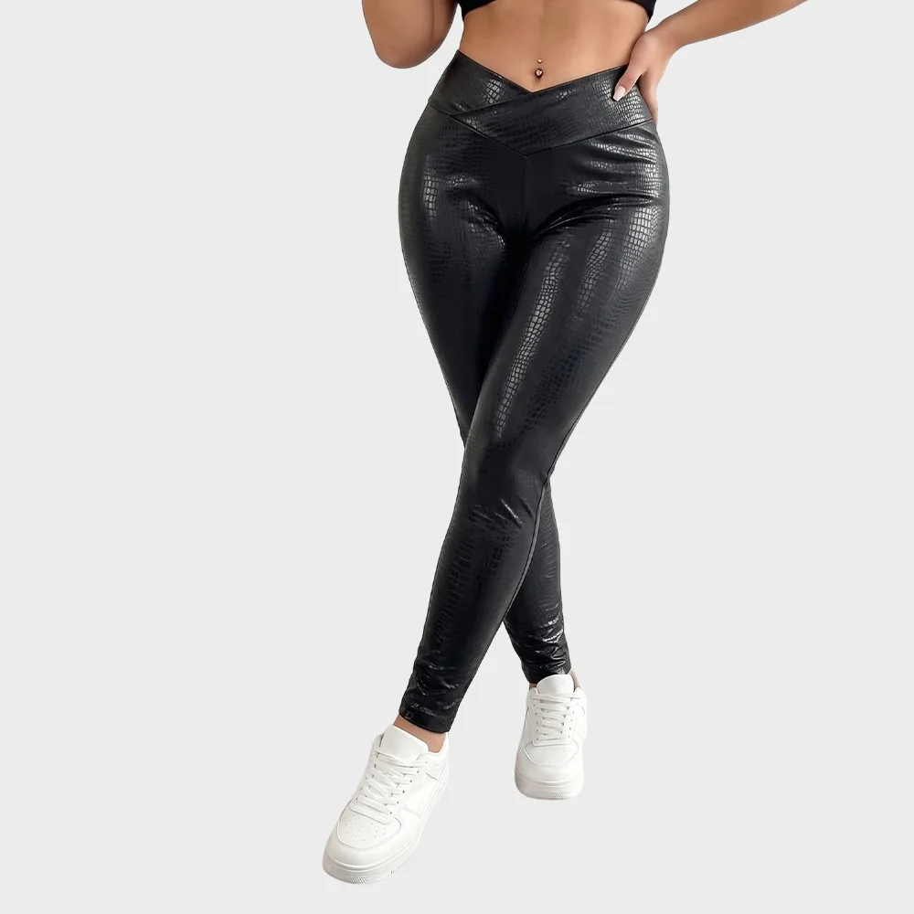 European American Style Women's Pants Fashion High Waisted Crocodile Patterned Faux Leather Leggings 2026 New Women's Clothing
