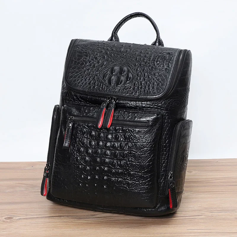 New Brand Alligator Genuine Leather Men Backpacks Fashion Real Natural Leather Student Backpack Boy Luxury Computer Laptop Bag