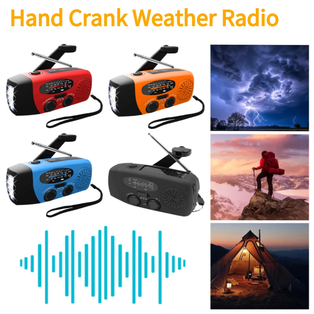 

2000mAh Hand Crank Emergency Weather Radio with LED Flashlight Solar Hand Crank AM/FM/NOAA Weather Alert for Emergency Camping
