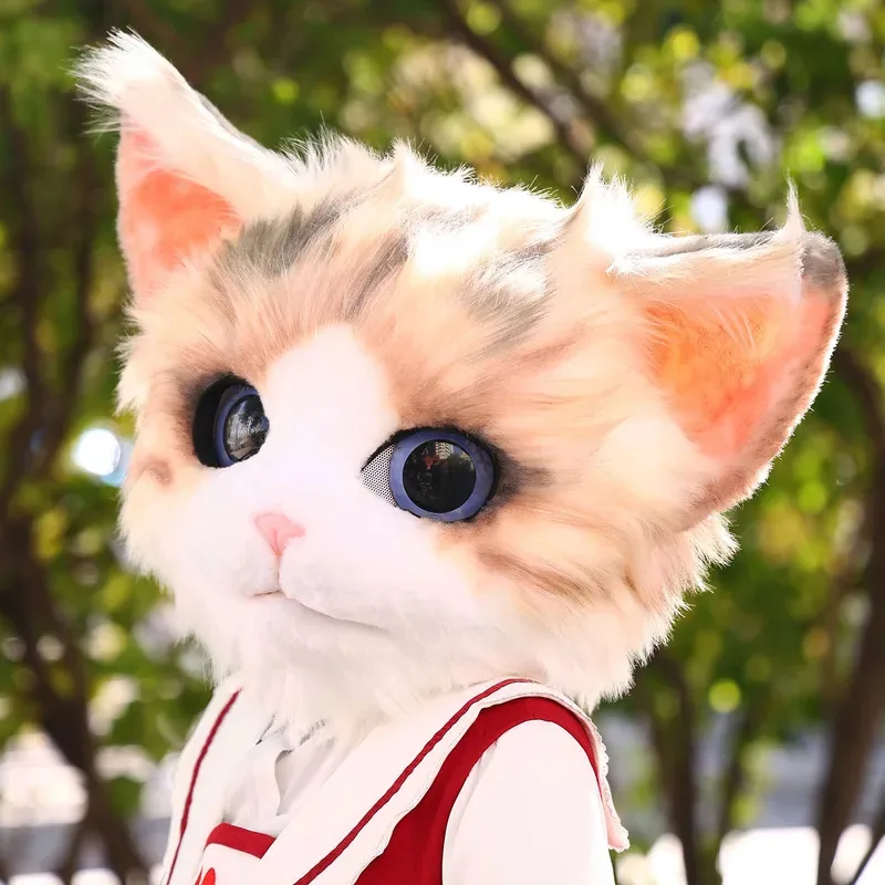 

DY20Ручная работа Пушистая маска кота Кигуруми Косплей Аниме Персидский кот Меховой костюм Голова Пушистая голова Маска Kig Хэллоуин Представление Опора Kid G