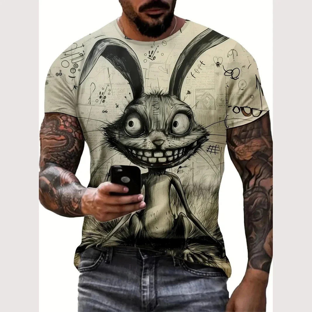 T-shirt imprimé animal 3D drôle pour hommes, vêtements Harajuku, col rond, manches courtes, tendance de la rue, mode décontractée, respirant, été