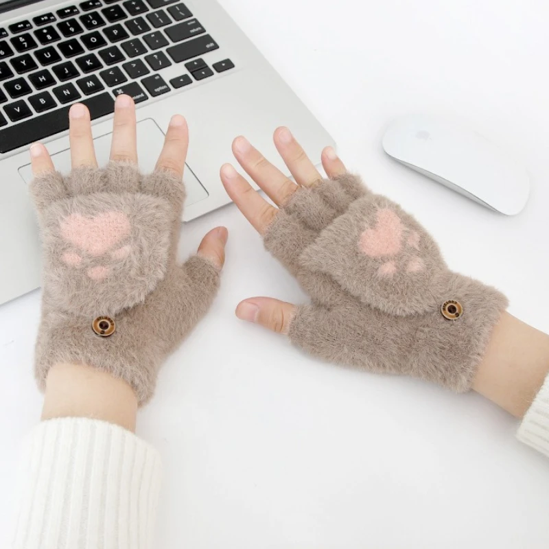 1-10Pairs Women Winter Knit Flip Top Gloves Thickened Fleece Lined Convertible Mittens for School Cycling Daily Wear