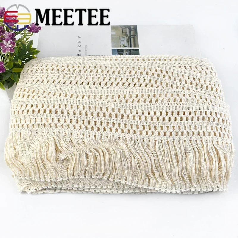 2/4/8Meter Meetee 12cm Cotton Fringe Tassels Lace Fabric Long Ribbon Trim for Sofa Curtain Knot Decor DIY Sewing Crafts Material