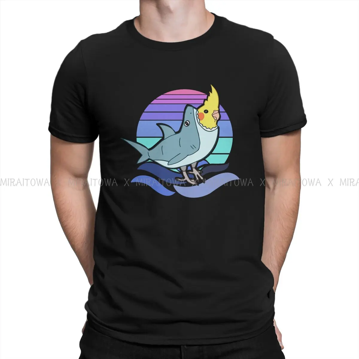 Animal Parrots Cockatiel Doodle Dressed Like Cute Shark  T Shirt Harajuku Homme Men's Tshirt Oversized O-Neck  Men Clothing