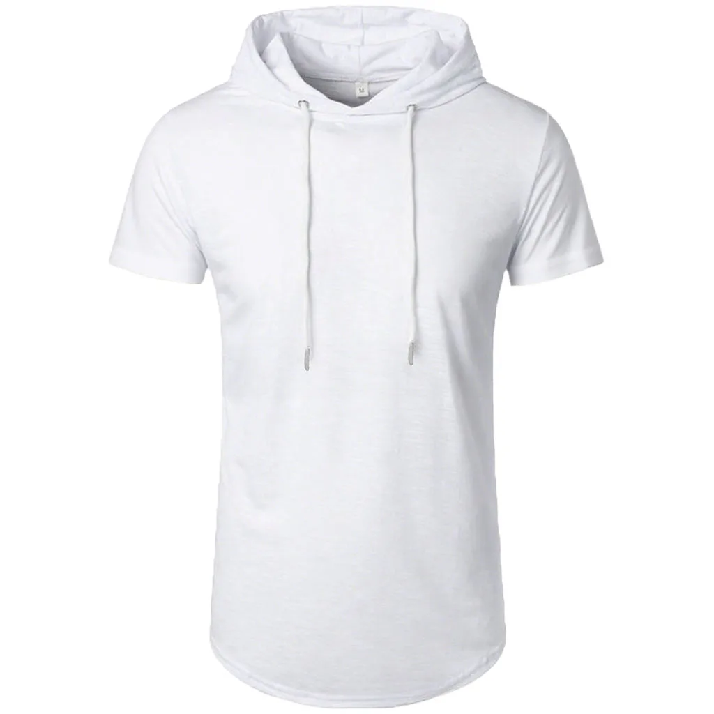 Männer Baumwolle T-shirt Kurzarm Mit Kapuze Einfarbig Slim Fit Männlich Atmungsaktive Sport Tees Leichte Fitness Männlich Casual Tops – Detail 14