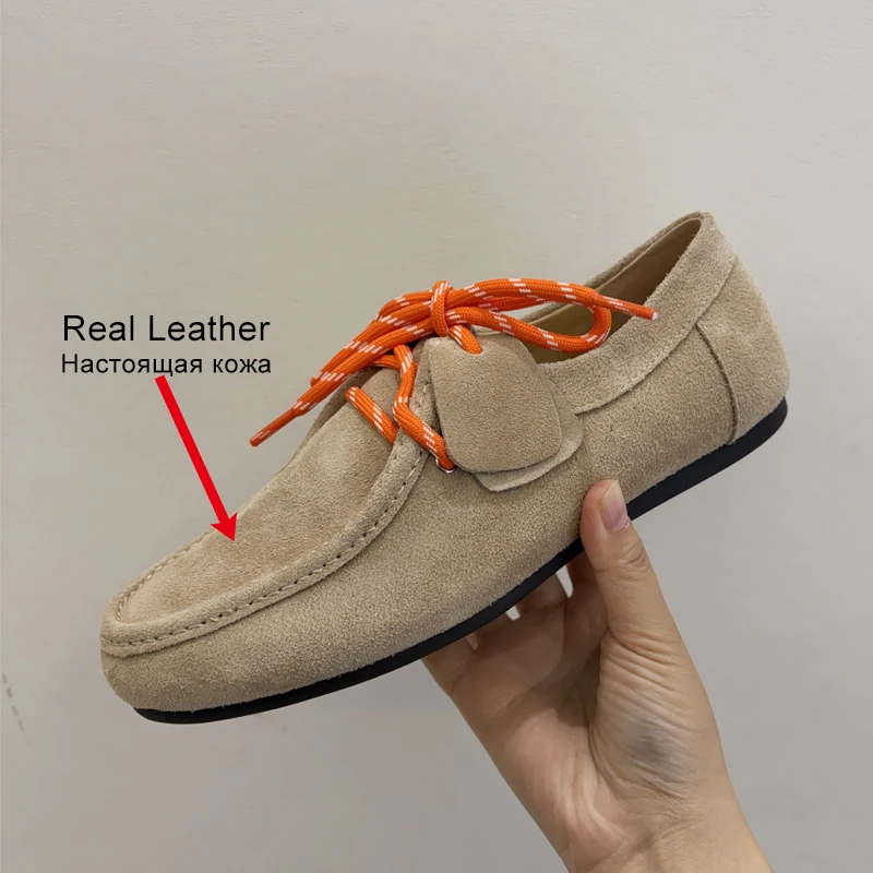 Women’s Real Leather Fur-Lined Flat Shoes - Round Toe Warm Casual