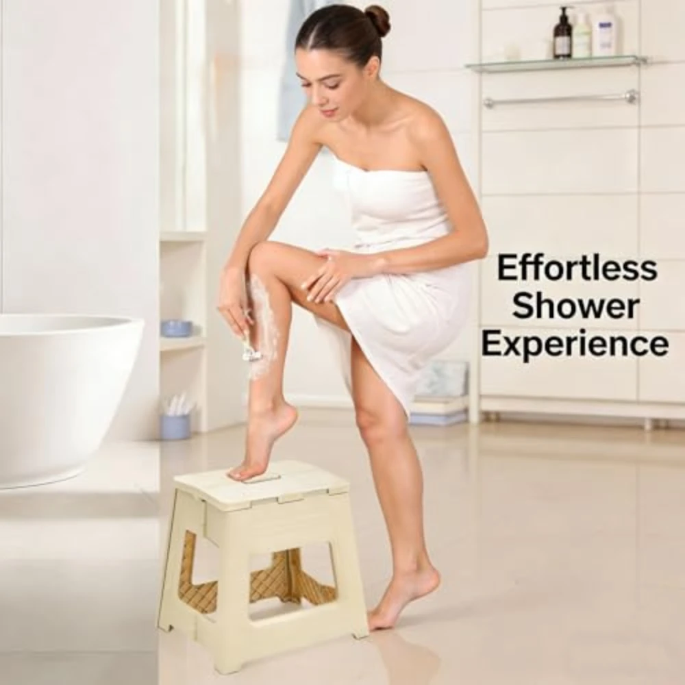 New Lightweight Foldable Shower Stool Anti-Slip Foot Step to Shave Leg Small Folding Bench Shaving Stool for Travel/Bathroom