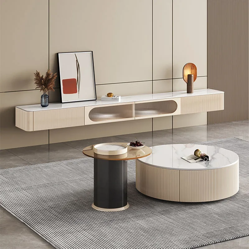 التلفزيون الأبيض حامل تلفاز غرفة المعيشة طاولات القهوة خزانة جانبية تلفزيون الدعامات الأساسية Lowboard Meuble Tv Suspendu Sofaset الأثاث