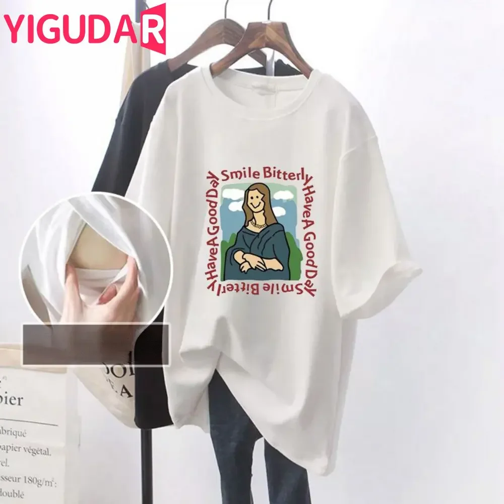 

Summer Short Sleeve Cotton T-shirt Nursing Maternity Fashion Breastfeeding Clothes Postpartum Woman Lactation Tops Tees