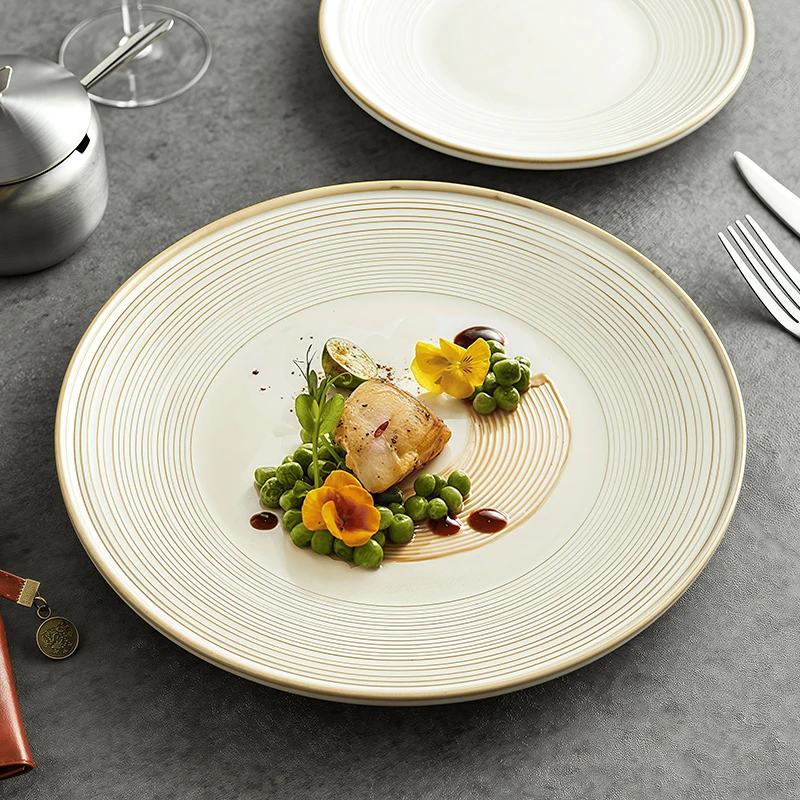 

Hand Drawn Threaded Ceramic Plate Restaurant Salad Plate Pasta Dish Dessert Plate Serving Plates Molecular Cuisine Tableware