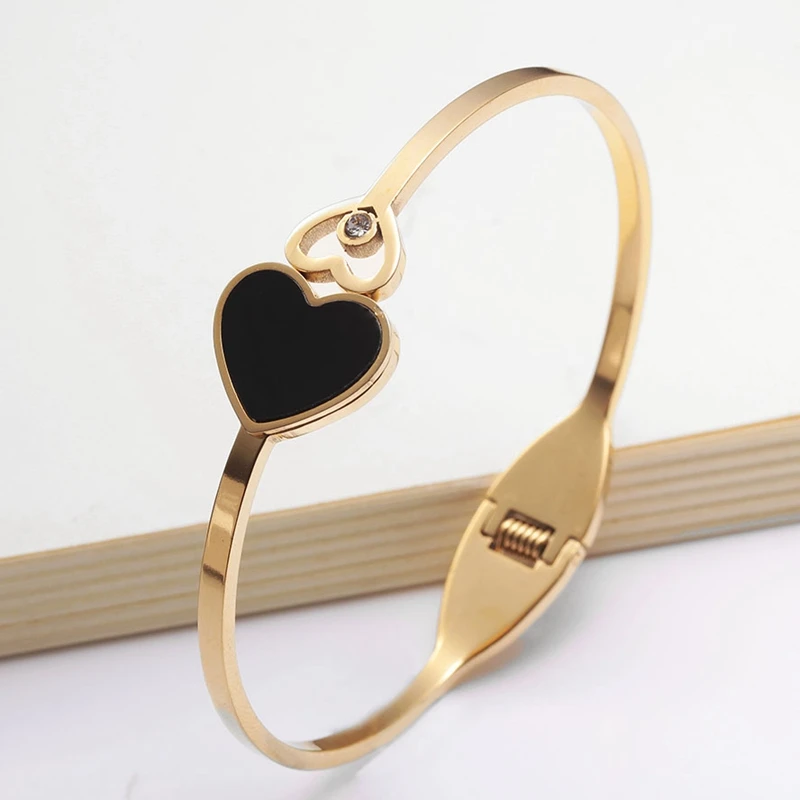 Stainless Steel Weave Heart Charm Cuff Bangles For Women Girls Wedding Party Brand Fashion Bangles Jewelry