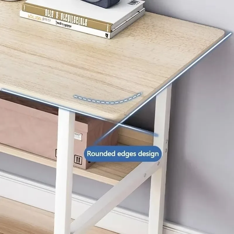 Sturdy Wide Top Study Desk With Storage Layer, Rounded Corner Computer Table For Home Office