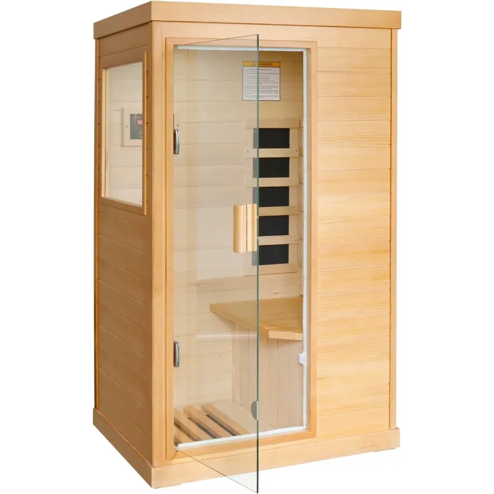 

Far Infrared Sauna Home Sauna Spa Room Canadian Hemlock Wood 800W Indoor Saunas 110V with Control Panel and Tempered Glass