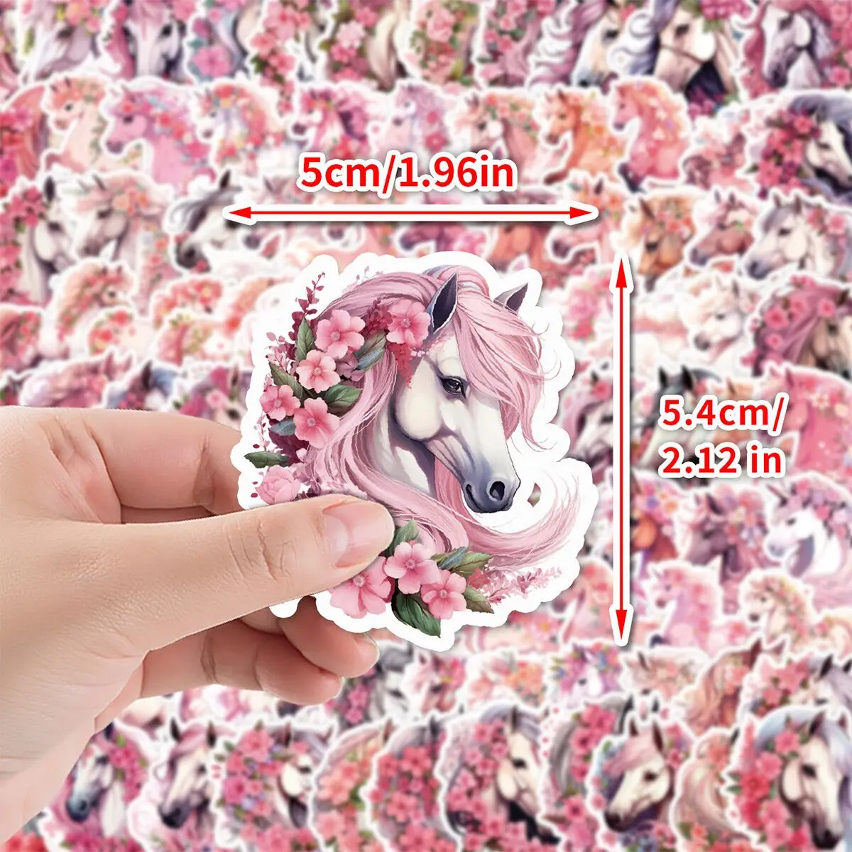 10/50/100PCS Cute Pink Cartoon Horse Flower Stickers Aesthetic Laptop Water Bottle Luggage Notebook Waterproof Graffiti Decals