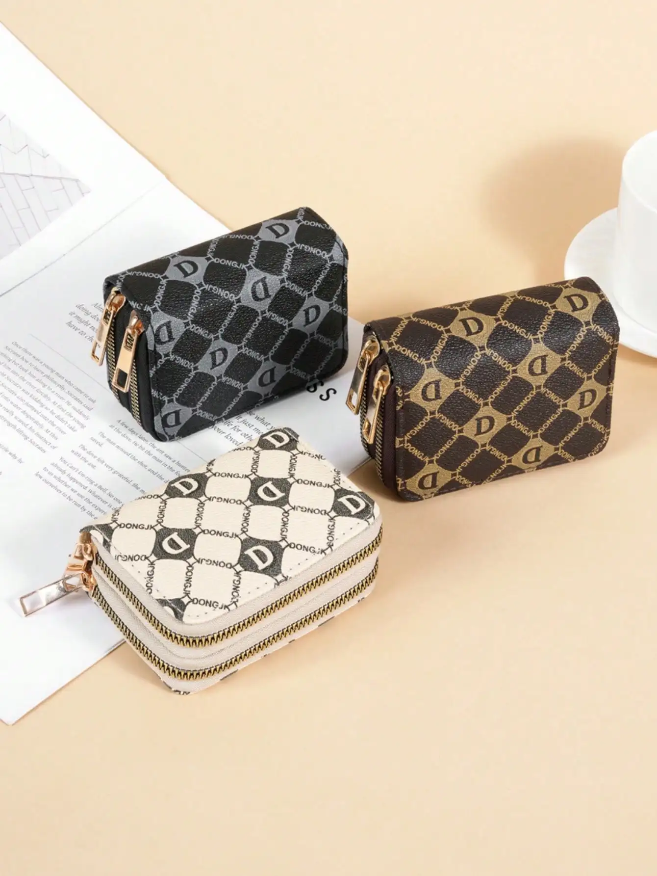 1 Piece Of Fashionable New Card Holder Women's Double Zipper Letter Accordion Style Driver's License Coin Purse Small Bag