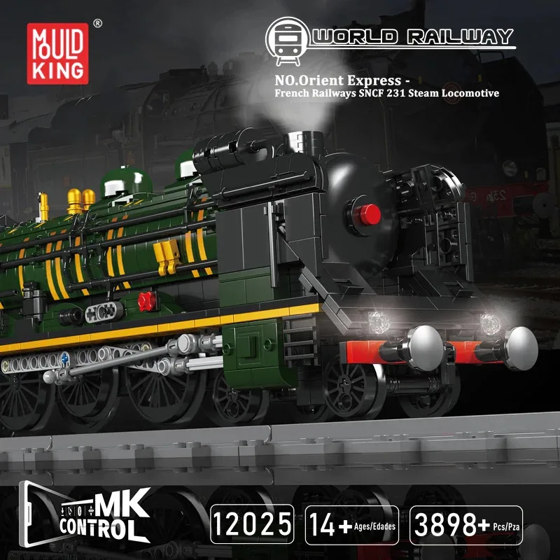 Mold King 12025 Technische Auto Bouwsteen RC Gemotoriseerde Franse Spoorwegen SNCF 231 Stoomlocomotief Trein Model Speelgoed Kids Gift