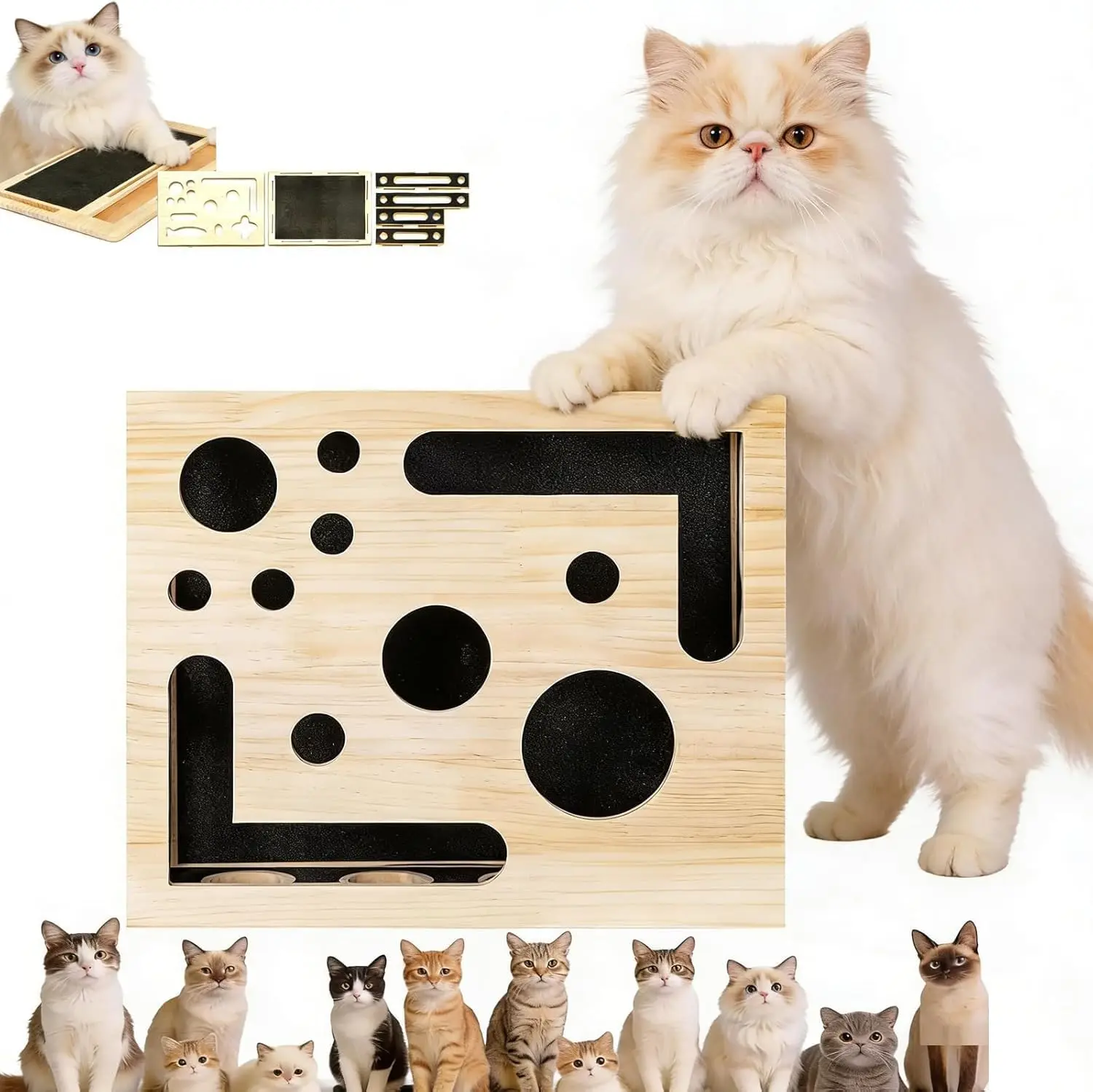 Cat Nail File Enrichment Box Wooden Puzzle Dispenser Cat Nail Scratch Enrichment Box for Pet Exercise Training Boredom Travel
