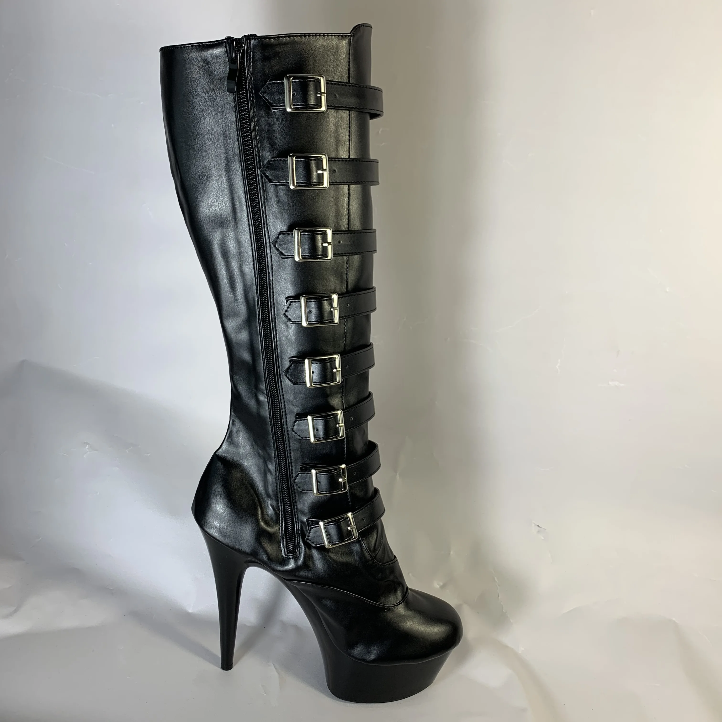 15cm Ultra High Heels Knee-High Boots Punk Hasp Shoes Side Zipper Round Toe Boots 6 Inch Fashion Gothic High Gladiator Boots