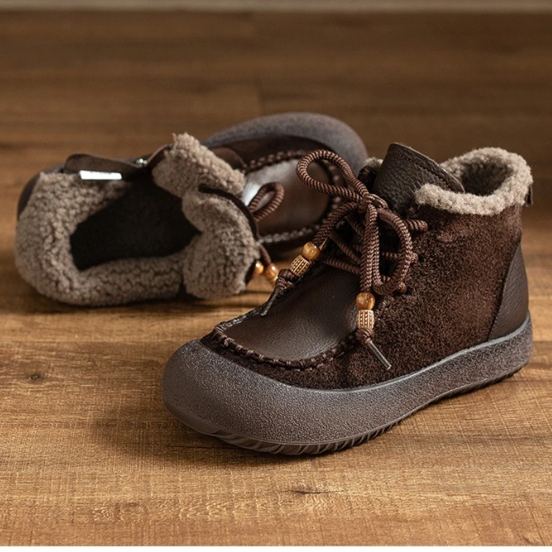 الجدة الدانتيل يصل جلد طبيعي الشتاء المرأة حذاء من الجلد الربط قصيرة أفخم تصميم مريح أحذية بوت قصيرة خفيفة الوزن عارضة الأحذية #3