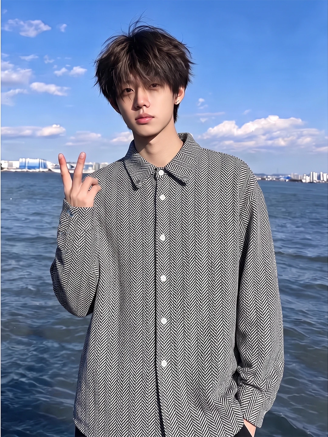 Loose Fit Plaid Long Sleeve Men's Shirt Casual American Retro Style Windproof Breathable Youth Fashion Autumn Outerwear