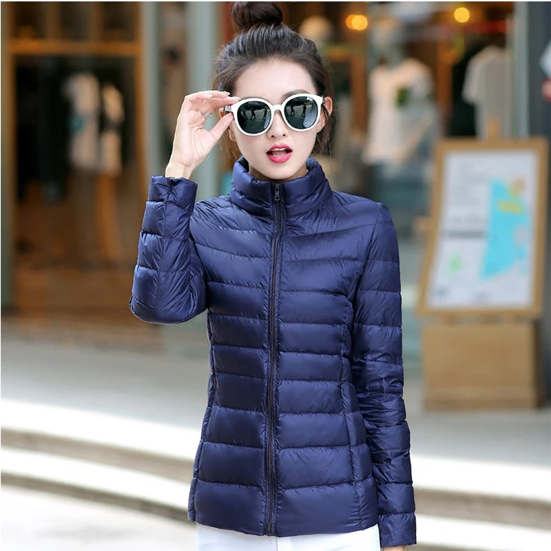 S-5XL White Duck Down Jacket for Women Winter Warm Down Coat Light Weight 2023 New Stand Collar Pocket Zipper Casual Outerwear