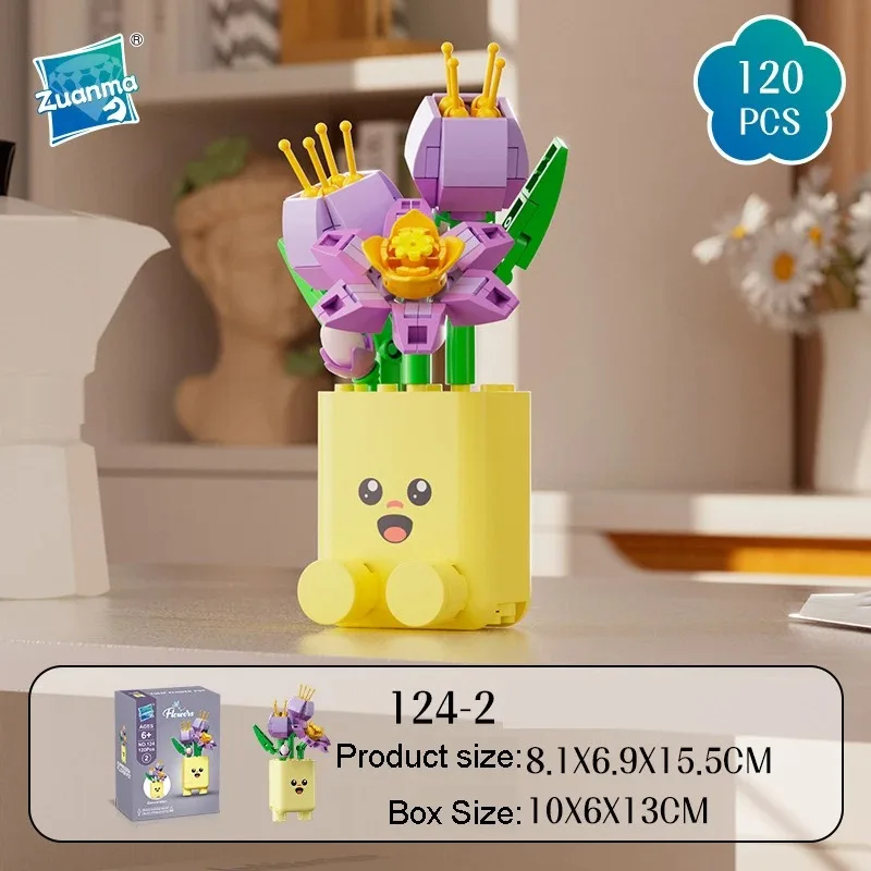 Kreative Emoticon-Blumentöpfe Bausteine Spielzeugmodell Sonnenblumen Rosen Blumen-Botanik-Bausteine Zusammenbaubares Ornament Kindergeschenk