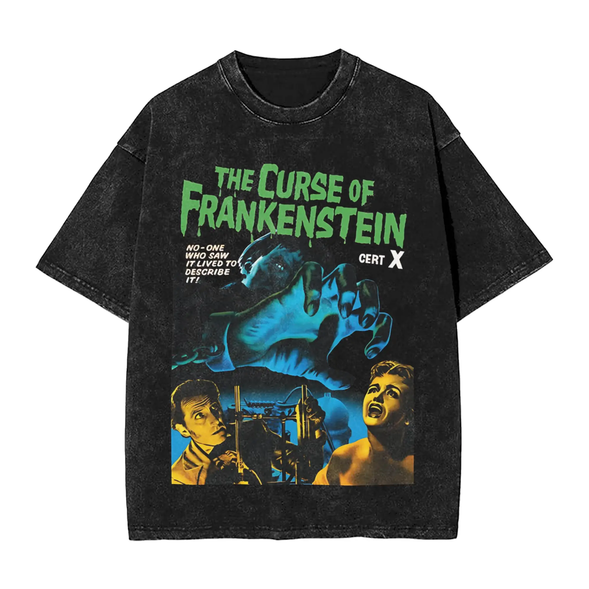 

Футболки «Проклятие Франкенштейна», хип-хоп, стираная футболка большого размера из 100% хлопка, мужские и женские топы, уличная одежда, футболки с принтом