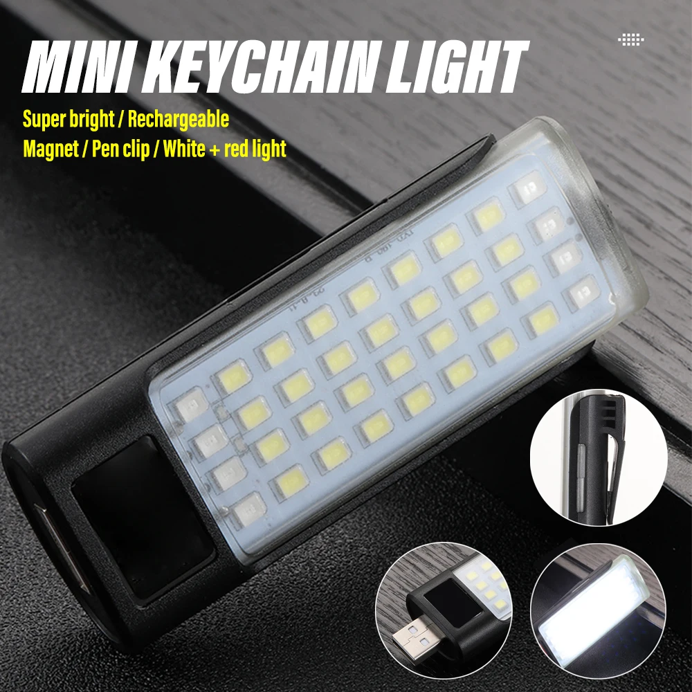 

Rechargeable Mini LED Flashlight White & Red Light Worklight Keychain Light Camping Lamp 5 Lighting Modes Emergency Light