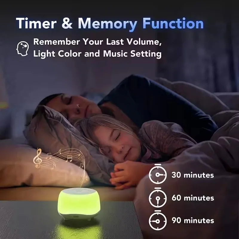 Mini White Noise Sound Machine for Baby Sleep Relaxation with 32 Levels Stepless Volume Adjustment 1800mAh battery