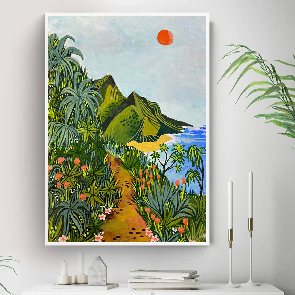 Hawaii Tropical Landscape Canvas Posters and Prints NaPali Coast Colorful Wall Art Painting for Living Room Decor Traveler Gift