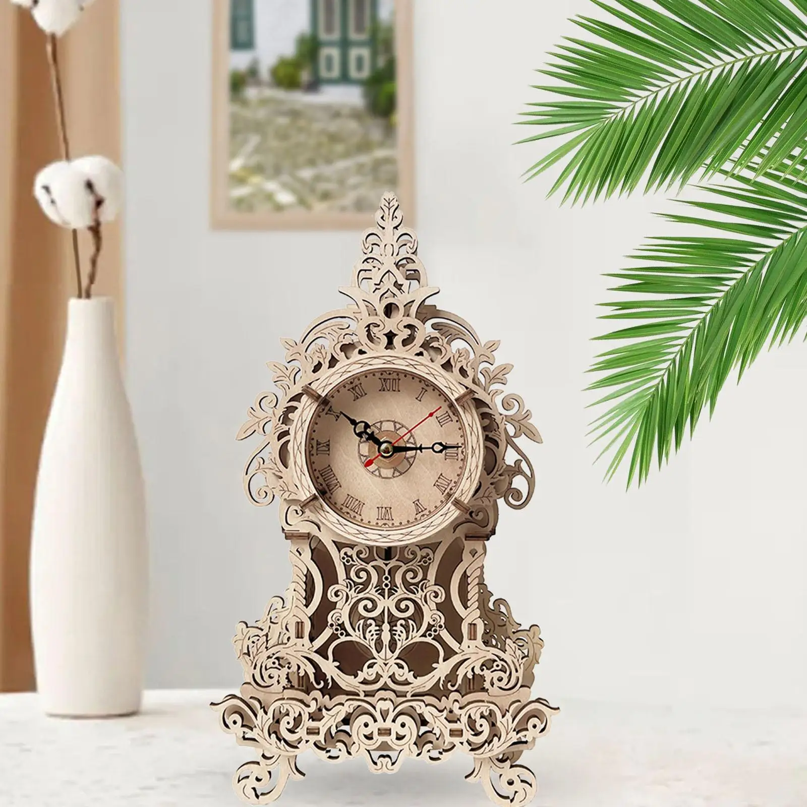 Wall Clock Wooden 3D Puzzle Mechanical Clock Handicraft DIY Wall Clock for Holiday Teens Adults Birthday Gift Wall or Tabletop