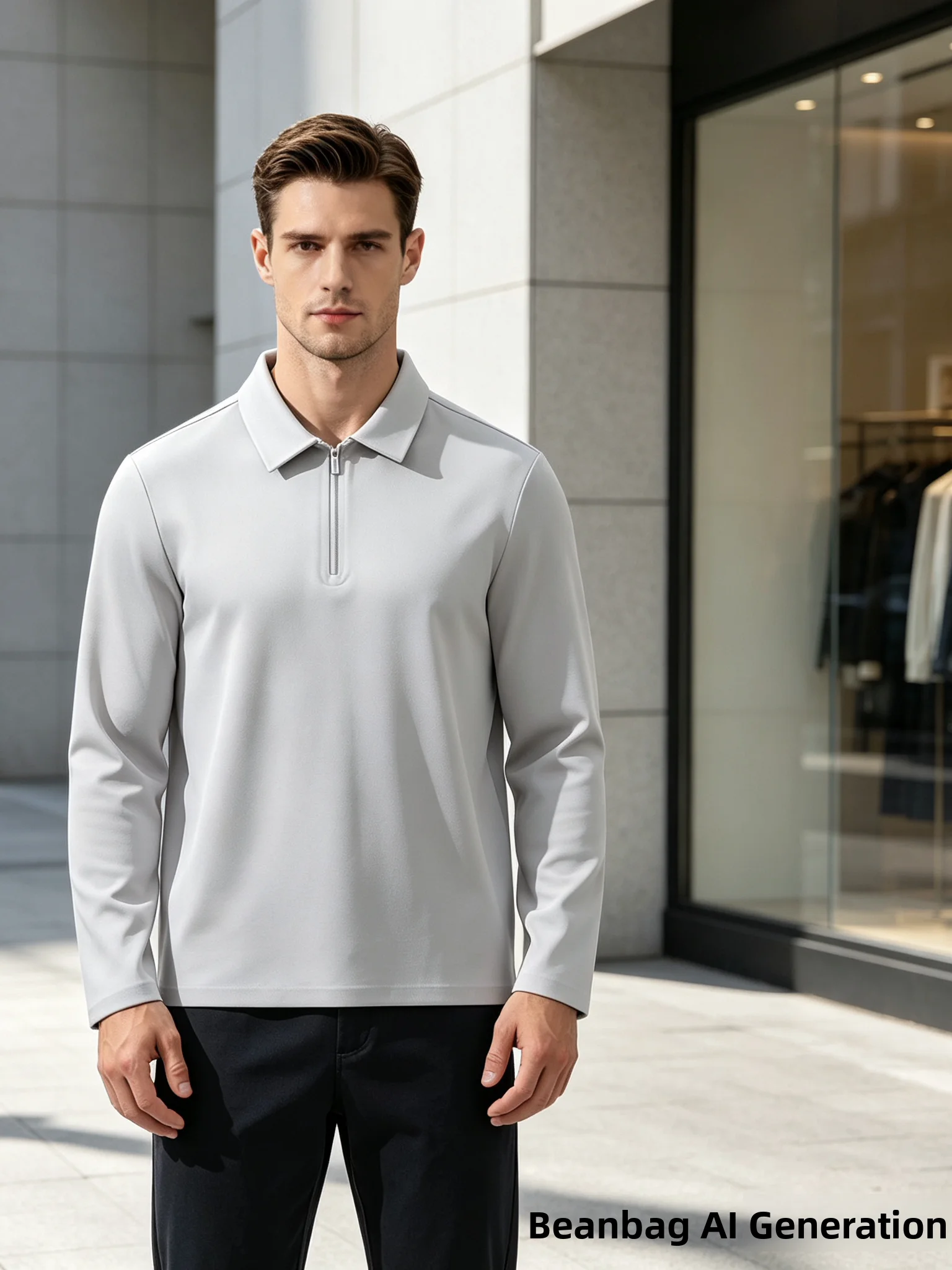 Warm Inner Fleece Long Sleeve  Shirt Casual Men's Business Casual Half Zipper Collar Autumn Warmth Built in H Brand Quick...