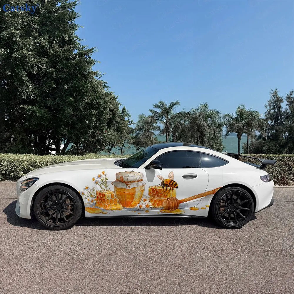 2 Stück Bienen- und Honig-Autoaufkleber, florale Ganzkörper-Dekoration, die Kratzer abdeckt, schützt den Autoaufkleber, wasserdichte Auto-Vinylfolien