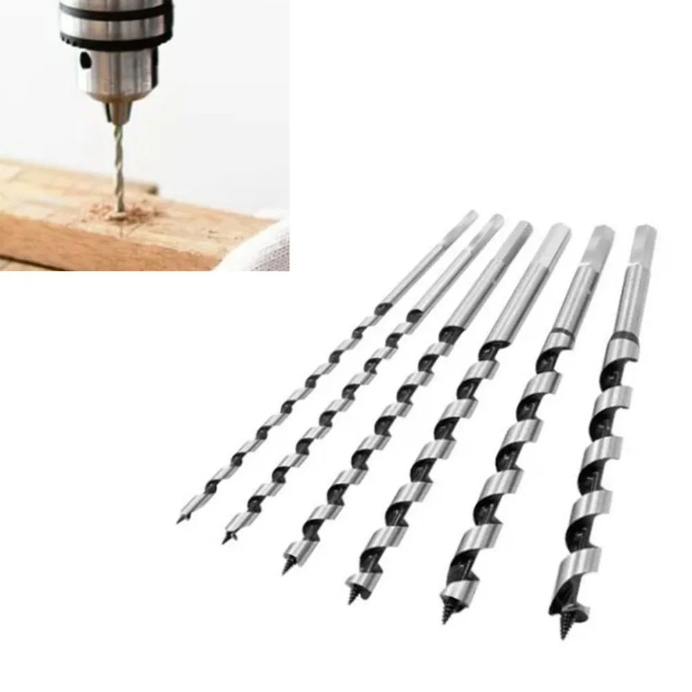6pcs Hex Shank Auger Drill Bit Set 9 Inch Length Twist Design Wood Hole Reaming Tool Wooden Storage Box 1/4 To 1 Inch