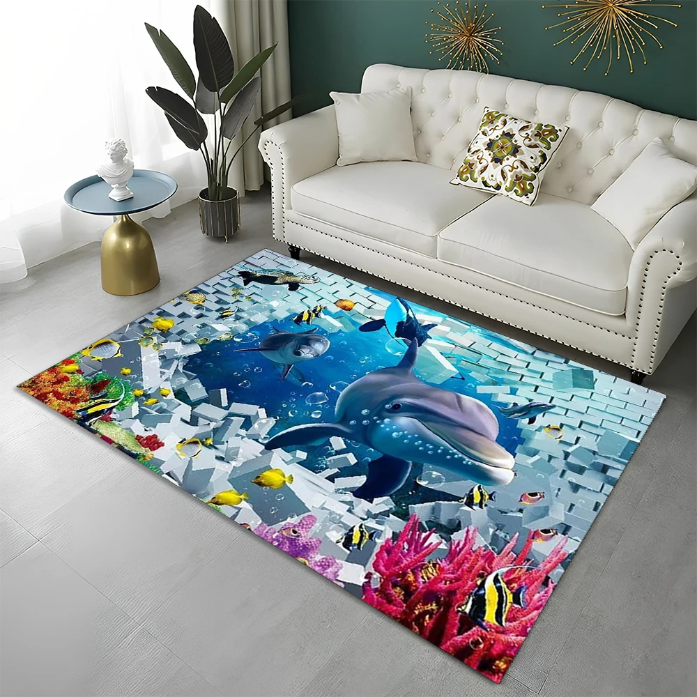 3D Seabed Illusion Underwater World Carpet Rug for Home Living Room Bedroom Sofa Doormat Decor,kids Area Rug Non-slip Floor Mat