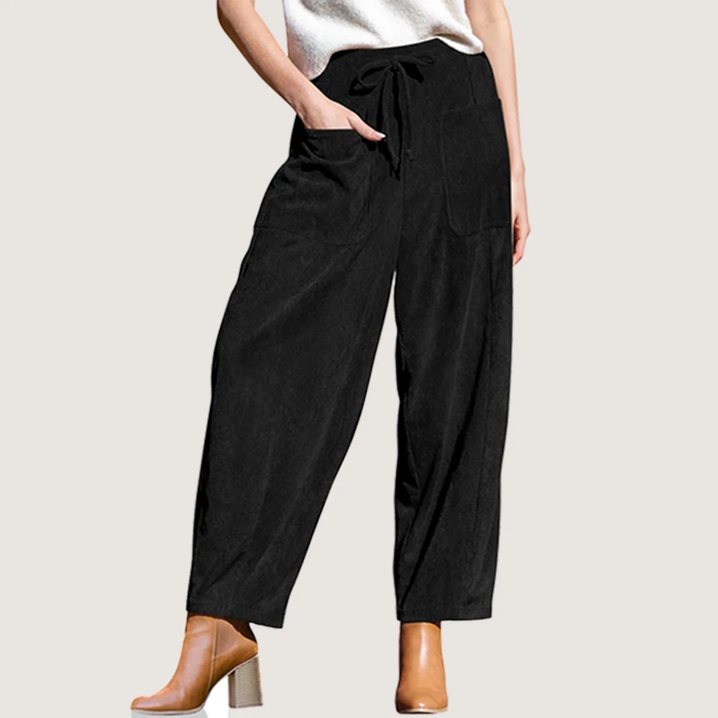 Women Solid Harem Pants Drawstring Pockets Midi Waist Long Pants Y2k Streetwear Loose Casual Trousers Spliced Lady Autumn Winter