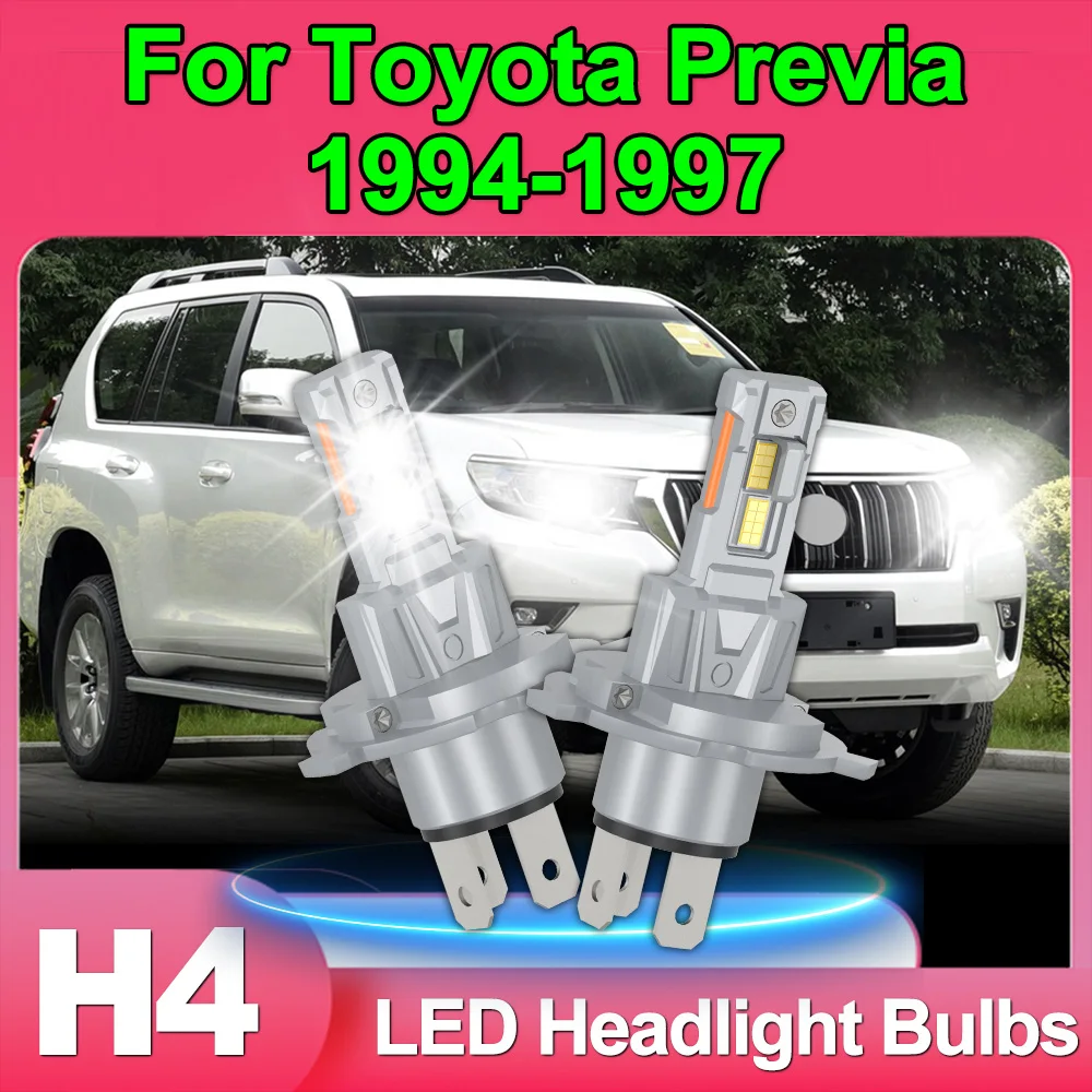 

For Toyota Previa 1994-1997 2PCS H4 9003 Car Headlight Bulbs 6000K White Fanless In Line 9003 Headlamp HB2 Plug&Play Bulbs