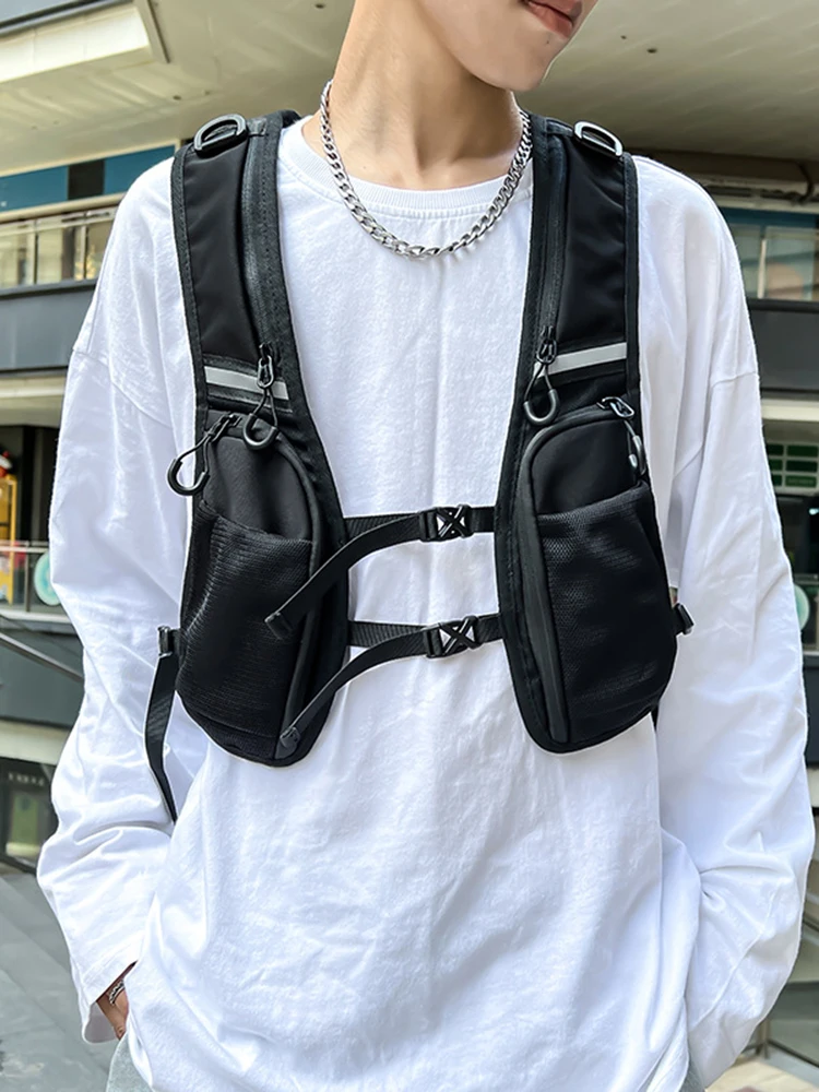 Rompi Taktis Fungsional Tas Ponsel Penyimpanan Reflektif Rompi Ransel Ringan Rompi Modis untuk Bersepeda Berlari