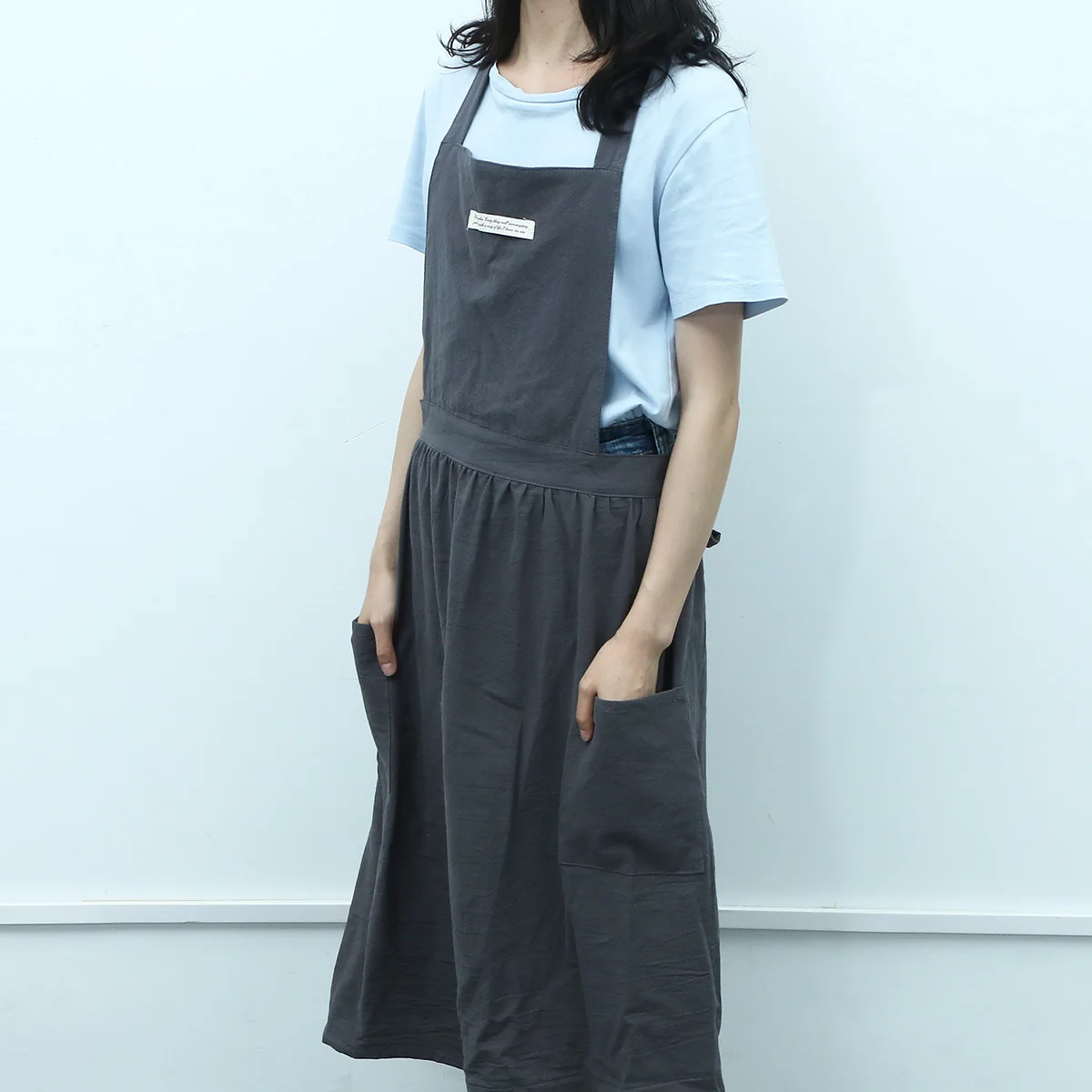 

Cotton Apron For Women Korean Style Pleated Skirt Home Kitchen Bakery Art Studio Workwear Floral Shop Guide Uniform Premium