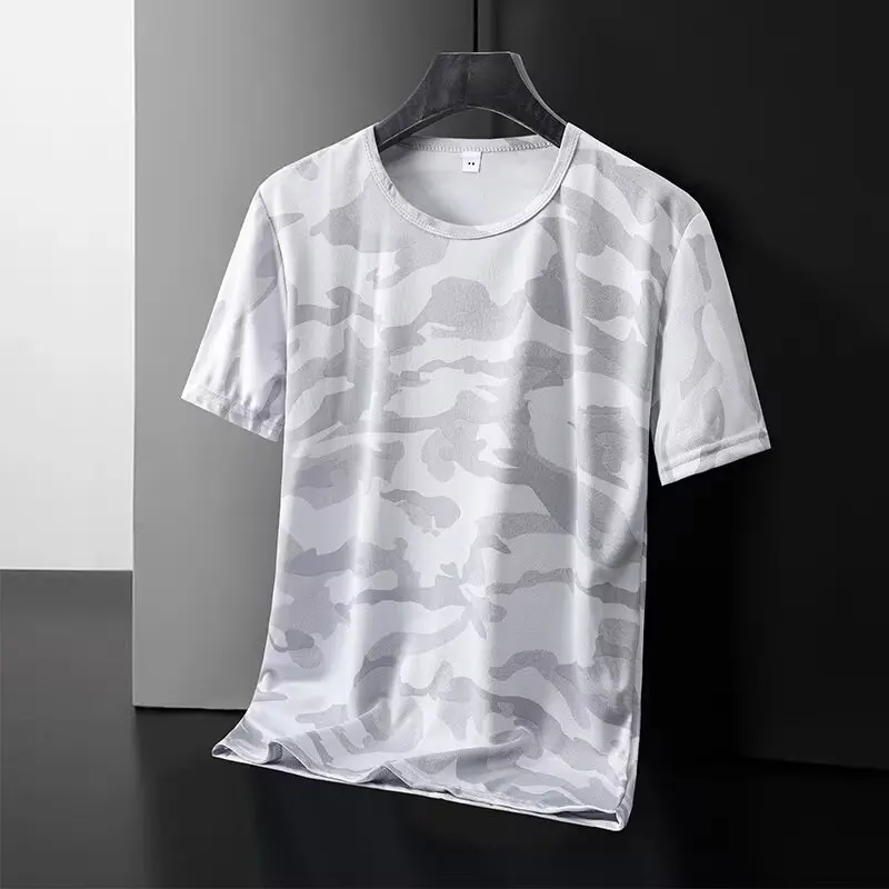 Camouflage Ice Silk Short Sleeve Women's T-Shirt Ultra-Thin Loose plus Size Quick-Drying Breathable Mesh Top Korean Style