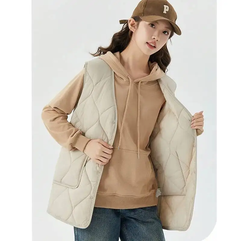 Chaleco de lana de gran tamaño a prueba de viento para mujer, chalecos térmicos sin mangas con cuello en V, abrigo, chaquetas tipo jersey recortadas que combinan con todo