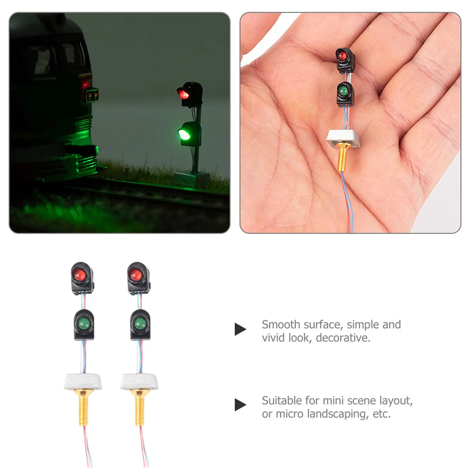 2Pcs Train Accessories Road Signal Light Stainless Steel ABS Miniature Sand Table Traffic Lamp Decor Micro Landscape Scene
