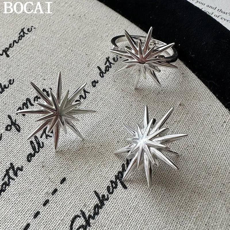 

Серьги BOCAI NEW S925 из чистого серебра, простые и модные, с оригинальным дизайном, украшенные звездами.